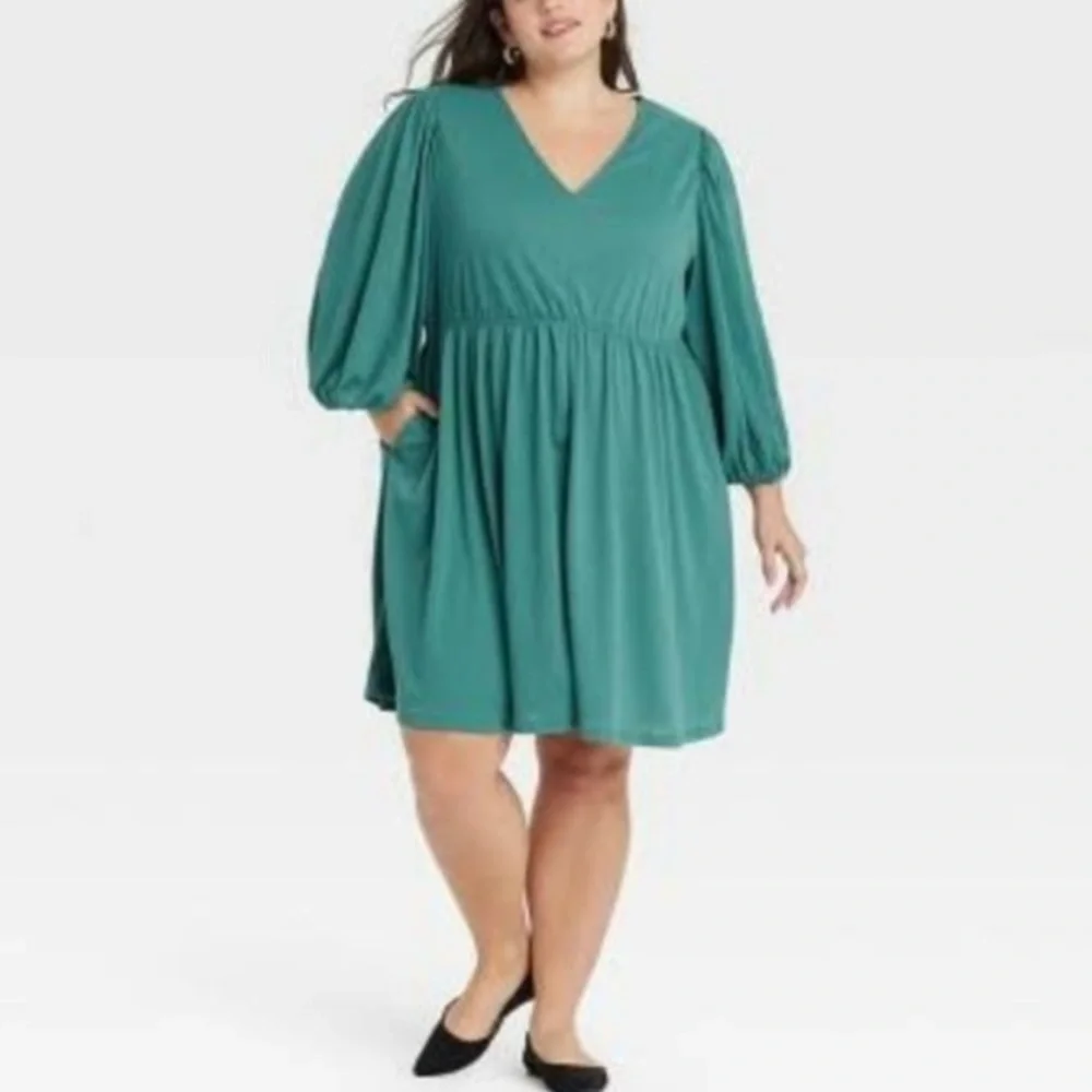 (4X)- Ava & Viv Long Sleeve Babydoll Knit Dress‎